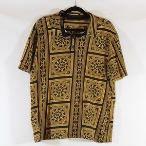 Level Ten Men's Black and Gold Patterned Shirt